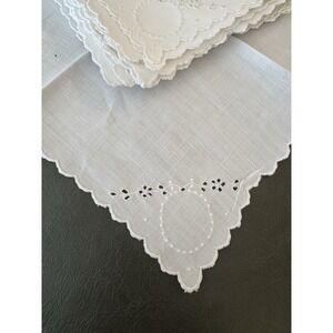 Vintage Linen Napkins Set of 6 White Embroidered Madeira 12x12 Scallop Edge